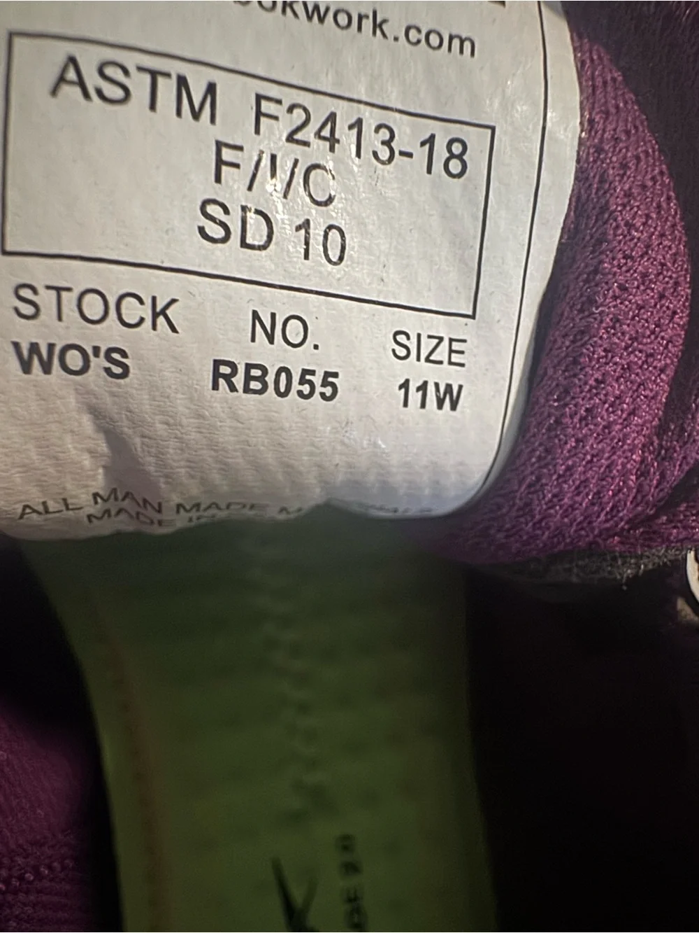 Steel toe Reebok Black Sneakers with Purple Lining and Green Insoles